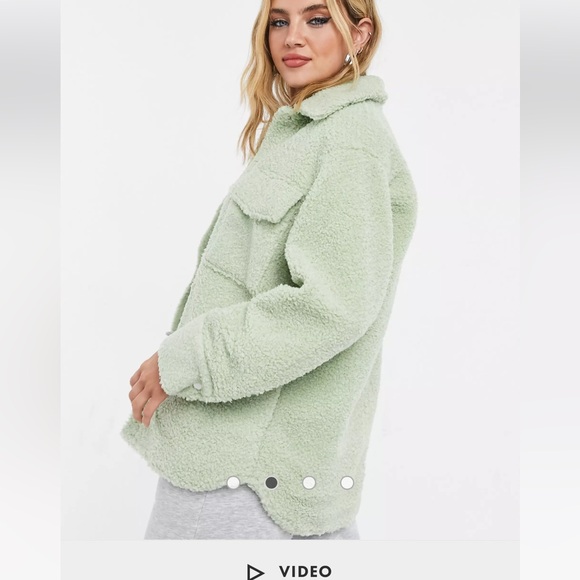 Monki Hazel Fluffy Shacket in Light Sage Green - LIKE NEW - Picture 3 of 7
